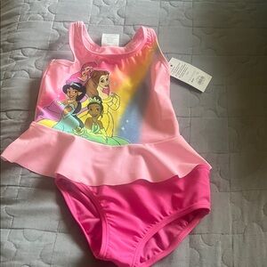 Girls Pink Princess Peplum Swim Bikini - Pink